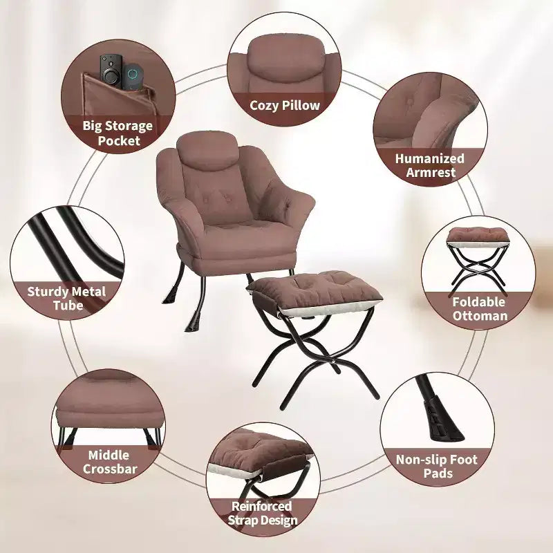 Poltrona reclinabile, sedie moderne da salotto, poltrona ergonomica da lettura con braccioli, poltrona comoda con poggiapiedi per camera da letto e ufficio