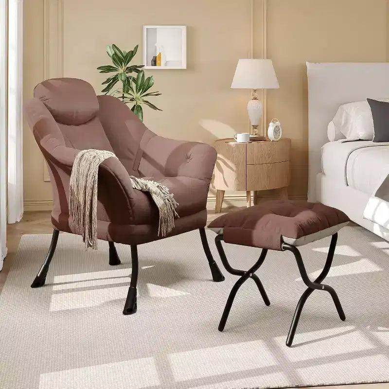Poltrona reclinabile, sedie moderne da salotto, poltrona ergonomica da lettura con braccioli, poltrona comoda con poggiapiedi per camera da letto e ufficio