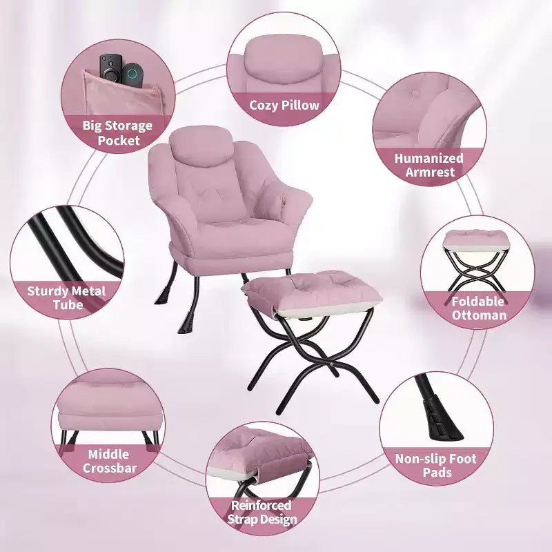 Poltrona reclinabile, sedie moderne da salotto, poltrona ergonomica da lettura con braccioli, poltrona comoda con poggiapiedi per camera da letto e ufficio