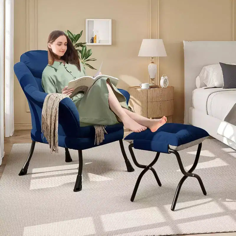 Poltrona reclinabile, sedie moderne da salotto, poltrona ergonomica da lettura con braccioli, poltrona comoda con poggiapiedi per camera da letto e ufficio