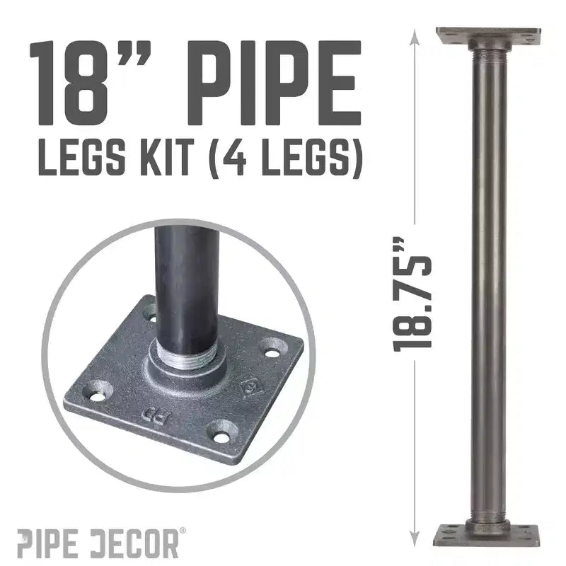 Pipe Decor da 3/4 in. x 18 in., Gambe per Tavolo con Flangia Quadrata - Confezione da 4