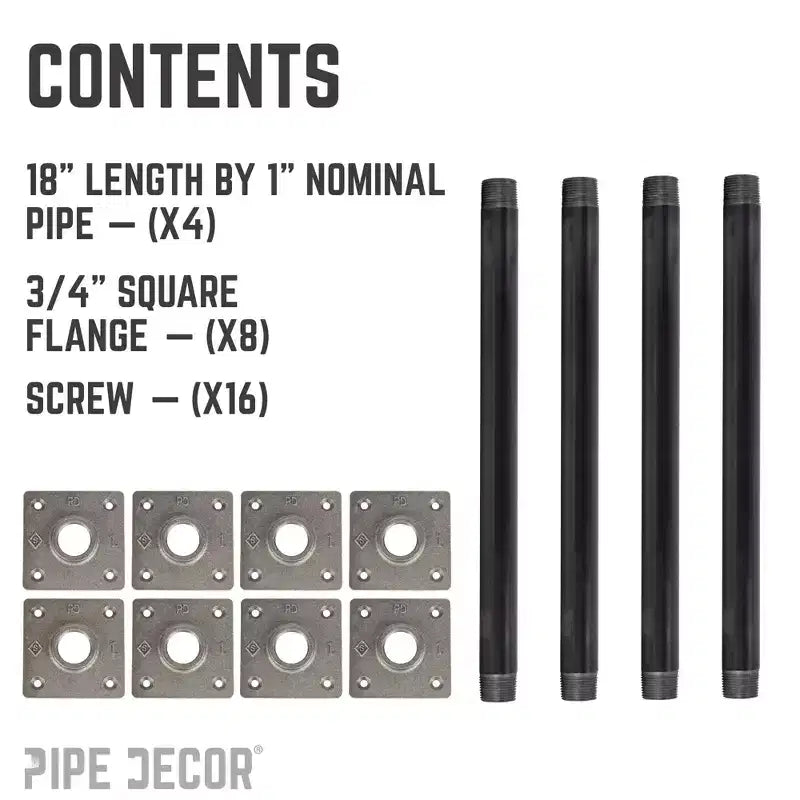 Pipe Decor da 3/4 in. x 18 in., Gambe per Tavolo con Flangia Quadrata - Confezione da 4
