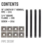 Pipe Decor da 3/4 in. x 18 in., Gambe per Tavolo con Flangia Quadrata - Confezione da 4