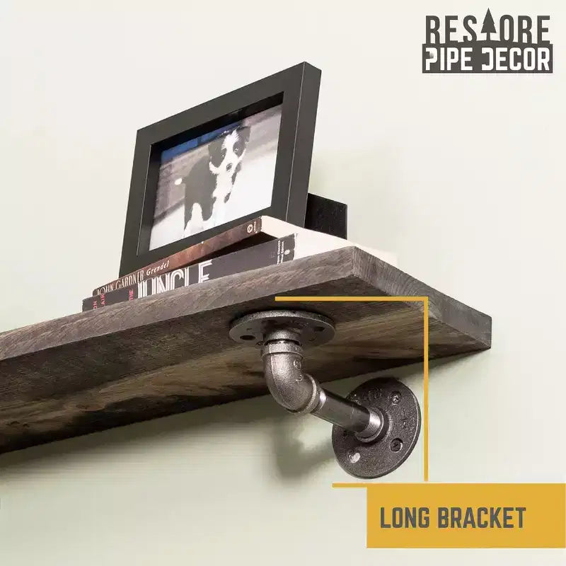 RESTORE Mensole Nere Boulder da 24 pollici con Staffe a L di Pipe Decor