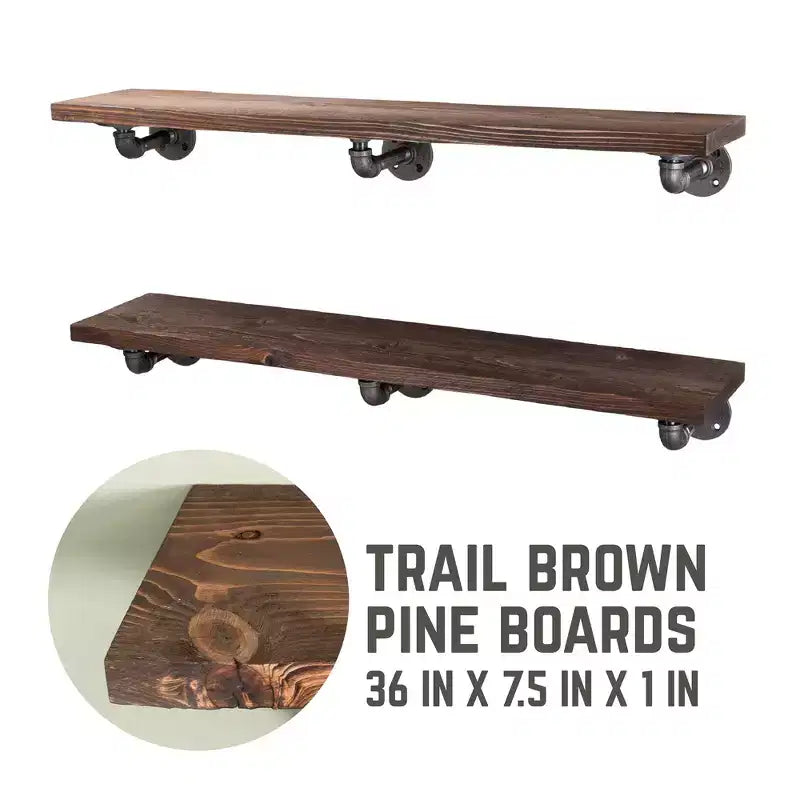 Mensole RESTORE Trail Brown da 91 cm con staffe a L di Pipe Decor