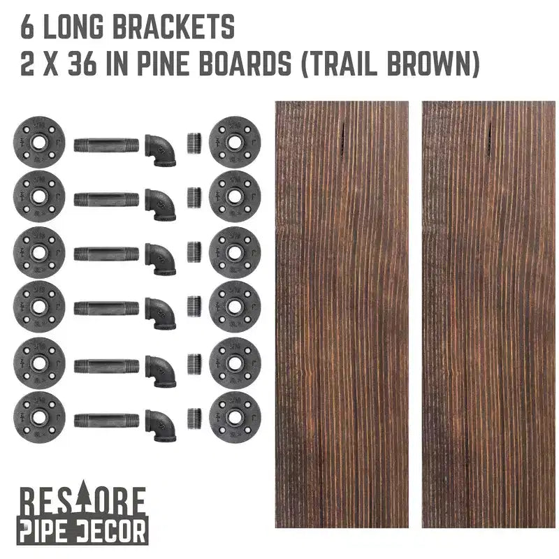 Mensole RESTORE Trail Brown da 91 cm con staffe a L di Pipe Decor