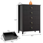 Comò bianco a coste per camera da letto, cassettiera alta 43" a torre con 5 cassetti, cassettiera moderna, unità organizer per armadio, ingresso