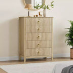 Comò bianco a coste per camera da letto, cassettiera alta 43" a torre con 5 cassetti, cassettiera moderna, unità organizer per armadio, ingresso