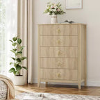Comò bianco a coste per camera da letto, cassettiera alta 43" a torre con 5 cassetti, cassettiera moderna, unità organizer per armadio, ingresso
