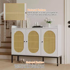 Madia in Rattan a 3 Ante con Ripostiglio, Mobile Organizzatore Porta Scarpe in Legno Indipendente con Ripiano Regolabile, Scarpiera Stretta per Ingresso