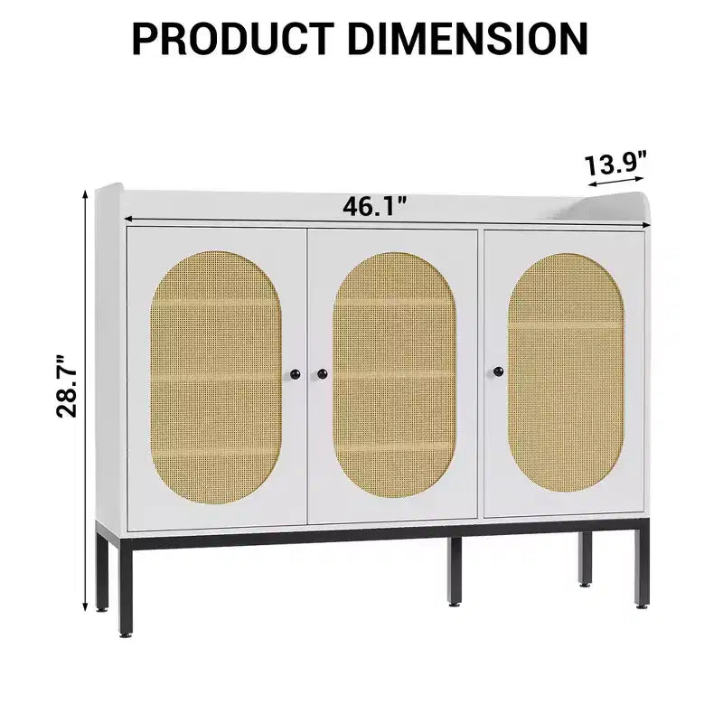 Madia in Rattan a 3 Ante con Ripostiglio, Mobile Organizzatore Porta Scarpe in Legno Indipendente con Ripiano Regolabile, Scarpiera Stretta per Ingresso
