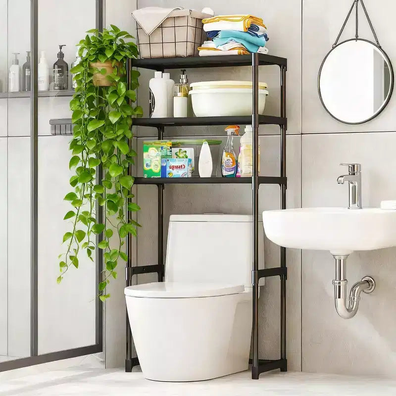 Mobile Salvaspazio sopra il WC, Mensola a 3 Livelli in Metallo per Bagno