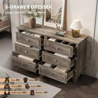 COZONY Cassettiera a 6 cassetti in stile rustico, colore bianco, mobile TV doppio con maniglie vintage, cassettiera in legno per camera da letto, soggiorno, corridoio