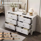 COZONY Cassettiera a 6 cassetti in stile rustico, colore bianco, mobile TV doppio con maniglie vintage, cassettiera in legno per camera da letto, soggiorno, corridoio