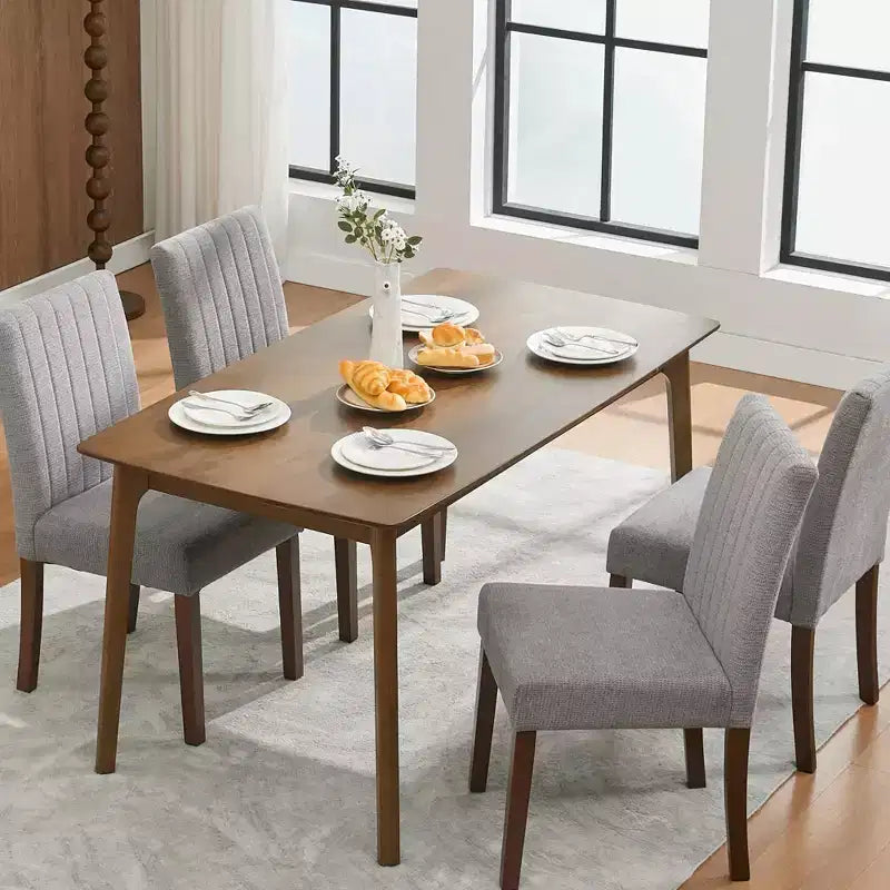 Set di 2 sedie da pranzo, sedie da pranzo imbottite a righe con bottoni, con gambe in legno, sedia da cucina con schienale alto imbottito e piedini regolabili