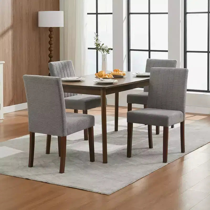 Set di 2 sedie da pranzo, sedie da pranzo imbottite a righe con bottoni, con gambe in legno, sedia da cucina con schienale alto imbottito e piedini regolabili