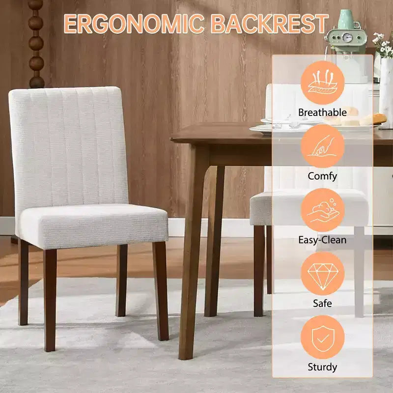Set di 2 sedie da pranzo, sedie da pranzo imbottite a righe con bottoni, con gambe in legno, sedia da cucina con schienale alto imbottito e piedini regolabili