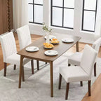 Set di 2 sedie da pranzo, sedie da pranzo imbottite a righe con bottoni, con gambe in legno, sedia da cucina con schienale alto imbottito e piedini regolabili