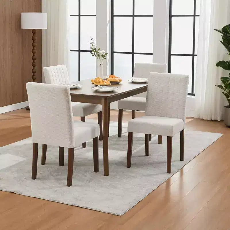 Set di 2 sedie da pranzo, sedie da pranzo imbottite a righe con bottoni, con gambe in legno, sedia da cucina con schienale alto imbottito e piedini regolabili