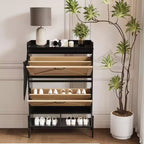 Mobile scarpiera a 2 cassetti TruAIR - Organizzatore per ingresso in rattan stile rustico per 20 paia (indipendente, montaggio senza attrezzi)