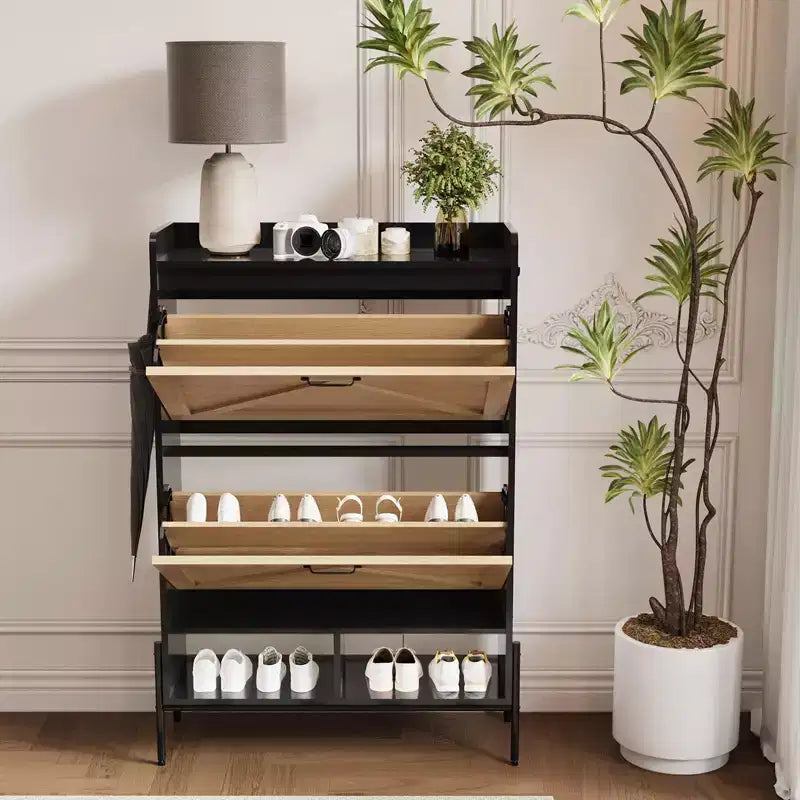 Mobile scarpiera a 2 cassetti TruAIR - Organizzatore per ingresso in rattan stile rustico per 20 paia (indipendente, montaggio senza attrezzi)