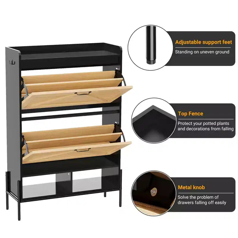 Mobile scarpiera a 2 cassetti TruAIR - Organizzatore per ingresso in rattan stile rustico per 20 paia (indipendente, montaggio senza attrezzi)