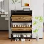 Mobile scarpiera a 2 cassetti TruAIR - Organizzatore per ingresso in rattan stile rustico per 20 paia (indipendente, montaggio senza attrezzi)