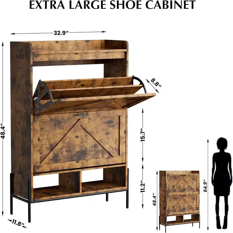 Mobile scarpiera a 2 cassetti TruAIR - Organizzatore per ingresso in rattan stile rustico per 20 paia (indipendente, montaggio senza attrezzi)