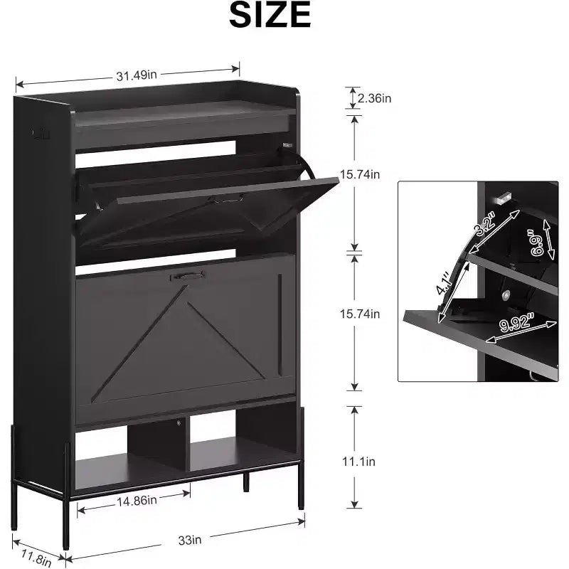 Mobile scarpiera a 2 cassetti TruAIR - Organizzatore per ingresso in rattan stile rustico per 20 paia (indipendente, montaggio senza attrezzi)