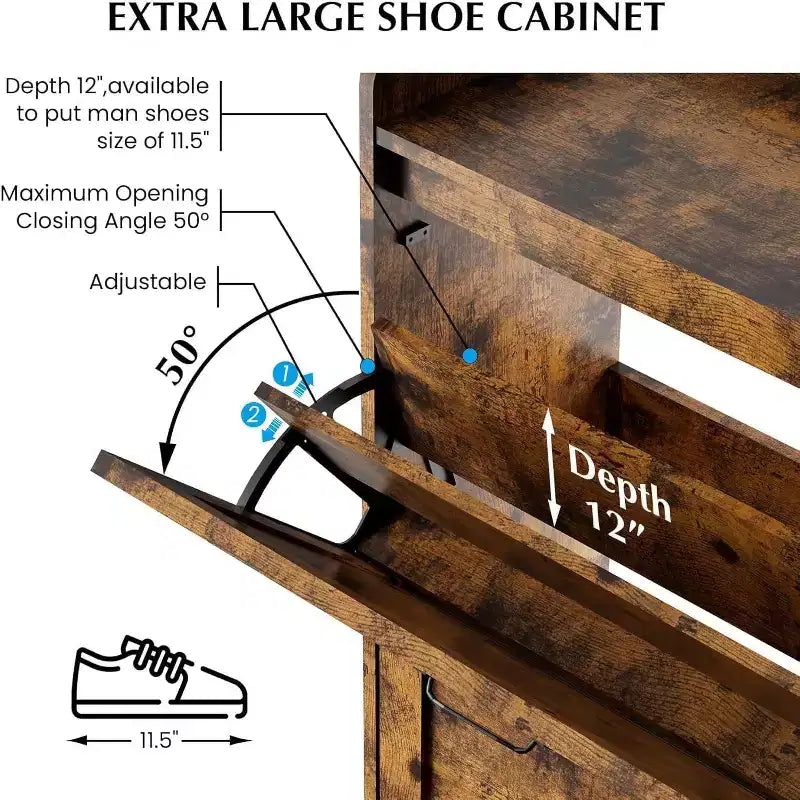 Mobile scarpiera a 2 cassetti TruAIR - Organizzatore per ingresso in rattan stile rustico per 20 paia (indipendente, montaggio senza attrezzi)