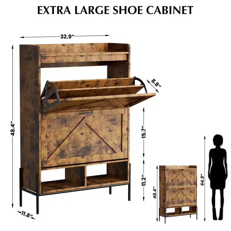 Mobile scarpiera a 2 cassetti TruAIR - Organizzatore per ingresso in rattan stile rustico per 20 paia (indipendente, montaggio senza attrezzi)