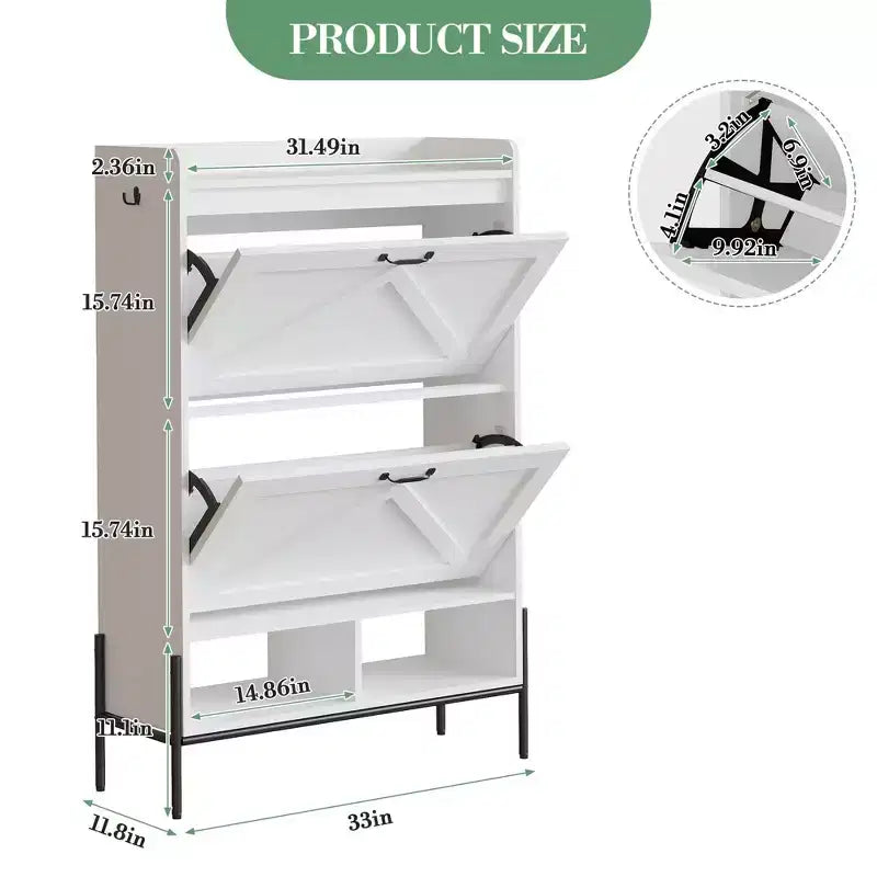 Mobile scarpiera a 2 cassetti TruAIR - Organizzatore per ingresso in rattan stile rustico per 20 paia (indipendente, montaggio senza attrezzi)