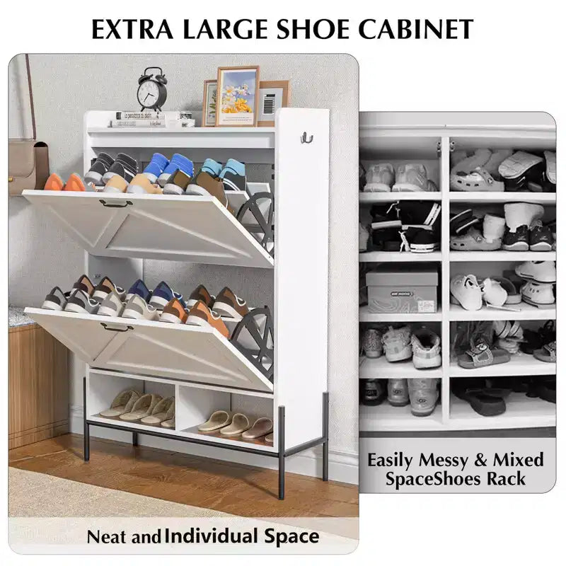 Mobile scarpiera a 2 cassetti TruAIR - Organizzatore per ingresso in rattan stile rustico per 20 paia (indipendente, montaggio senza attrezzi)