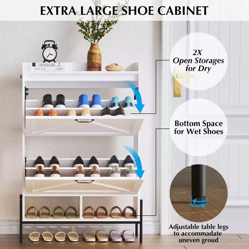 Mobile scarpiera a 2 cassetti TruAIR - Organizzatore per ingresso in rattan stile rustico per 20 paia (indipendente, montaggio senza attrezzi)