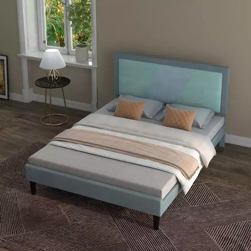 Full Size Bed Frame with Adjustable Height Headboard,Platform Bed Frame , Velvet Mix Color Upholstered Bed Frame