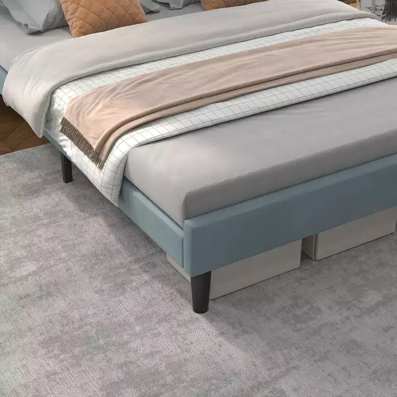 Struttura letto matrimoniale con testiera regolabile in altezza, Struttura letto a piattaforma, Struttura letto imbottita in velluto misto colore