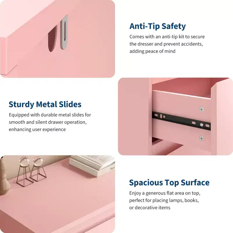 Comò moderno rosa a 6 cassetti, cassettiera semplice per riporre i vestiti in camera da letto, cassettiera doppia in legno per camera da letto, soggiorno