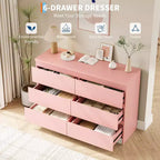 Comò moderno rosa a 6 cassetti, cassettiera semplice per riporre i vestiti in camera da letto, cassettiera doppia in legno per camera da letto, soggiorno