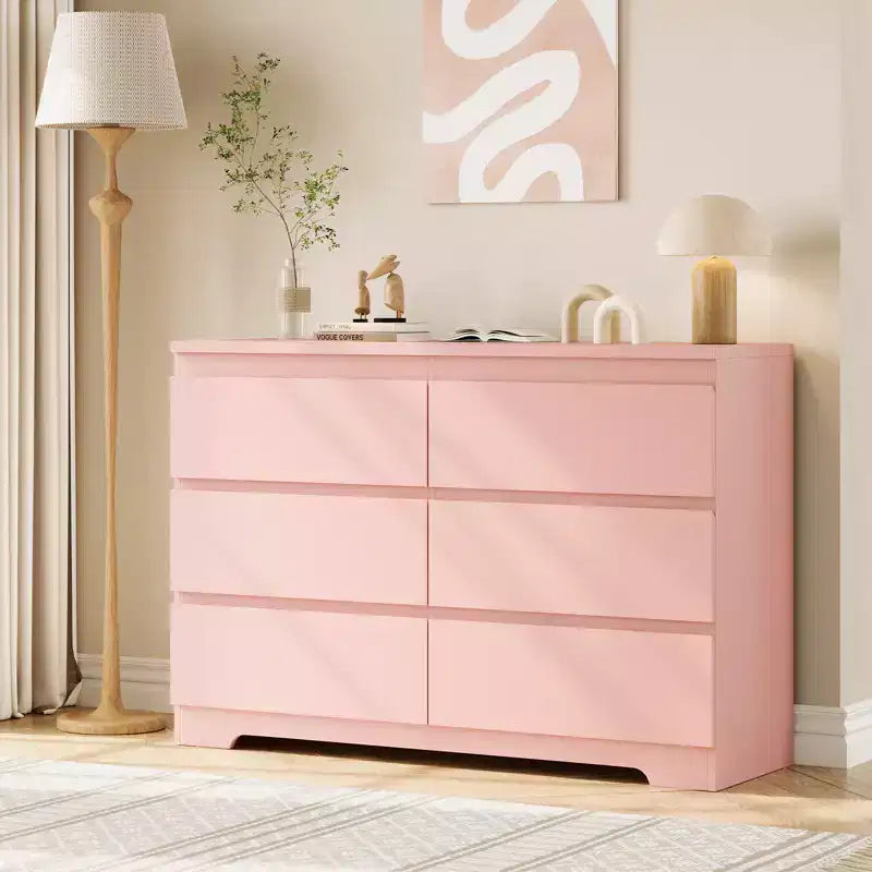 Comò moderno rosa a 6 cassetti, cassettiera semplice per riporre i vestiti in camera da letto, cassettiera doppia in legno per camera da letto, soggiorno