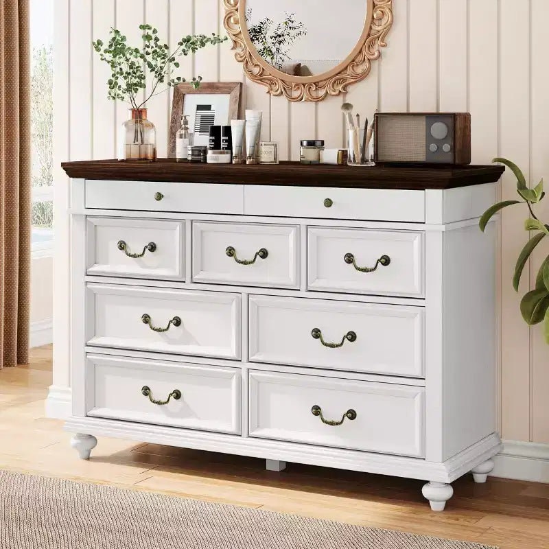 Comò 47" largo a 9 cassetti – Cassettiera stile rustico per camera da letto e soggiorno