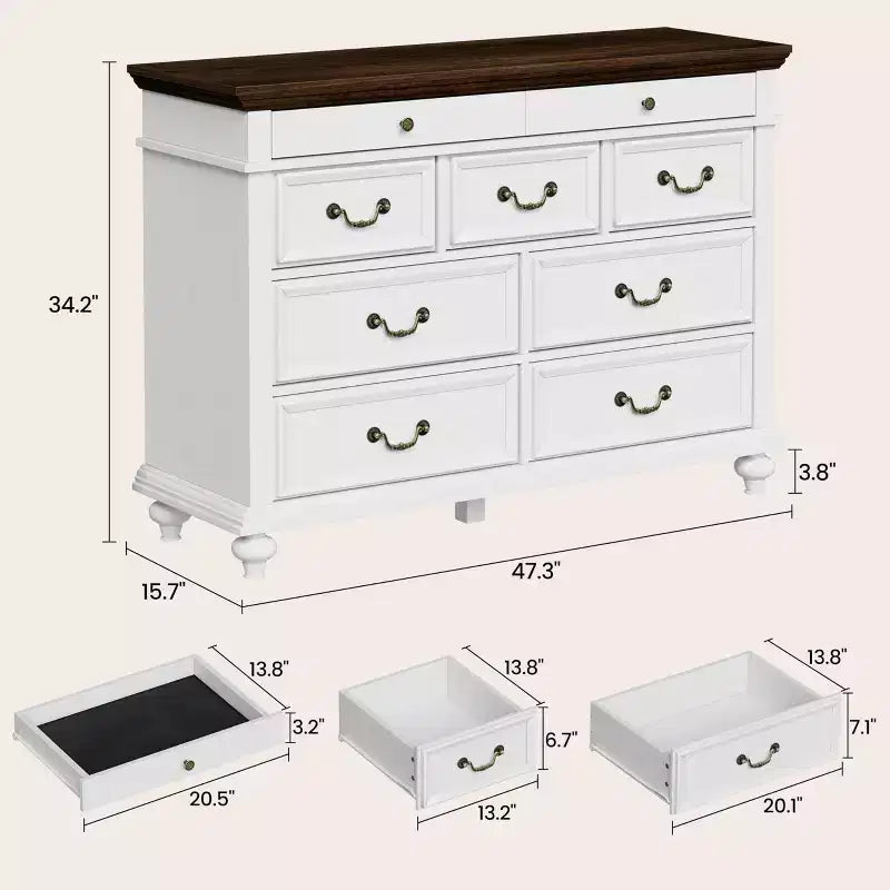 Comò 47" largo a 9 cassetti – Cassettiera stile rustico per camera da letto e soggiorno