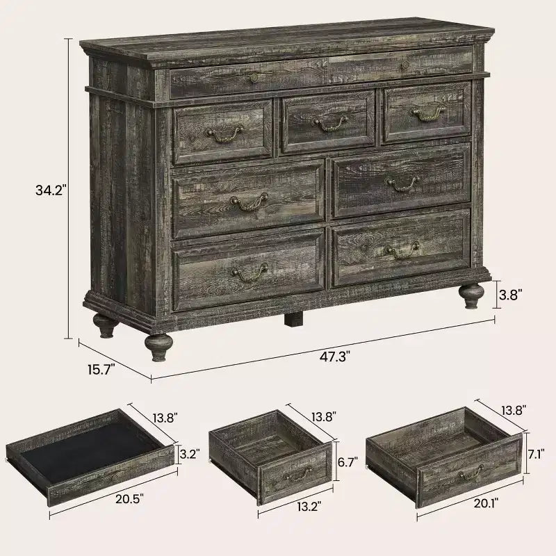 Comò 47" largo a 9 cassetti – Cassettiera stile rustico per camera da letto e soggiorno