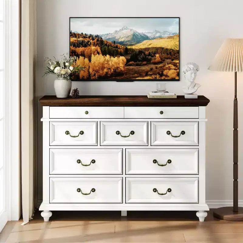 Comò 47" largo a 9 cassetti – Cassettiera stile rustico per camera da letto e soggiorno