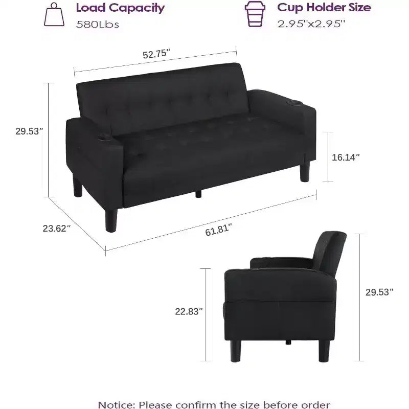 TYBOATLE Divano a 2 posti, divano moderno rivestito in lino, set da 2 pezzi (divanetto e poltrona) con seduta profonda per soggiorno, nero