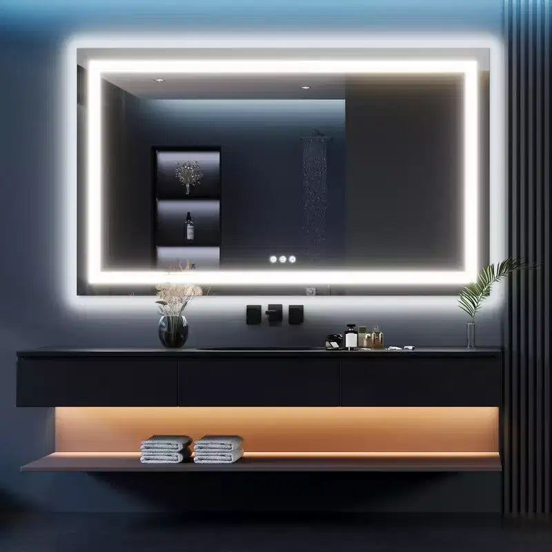 Specchio da bagno, specchio da trucco anti-appannamento con luci che cambiano colore