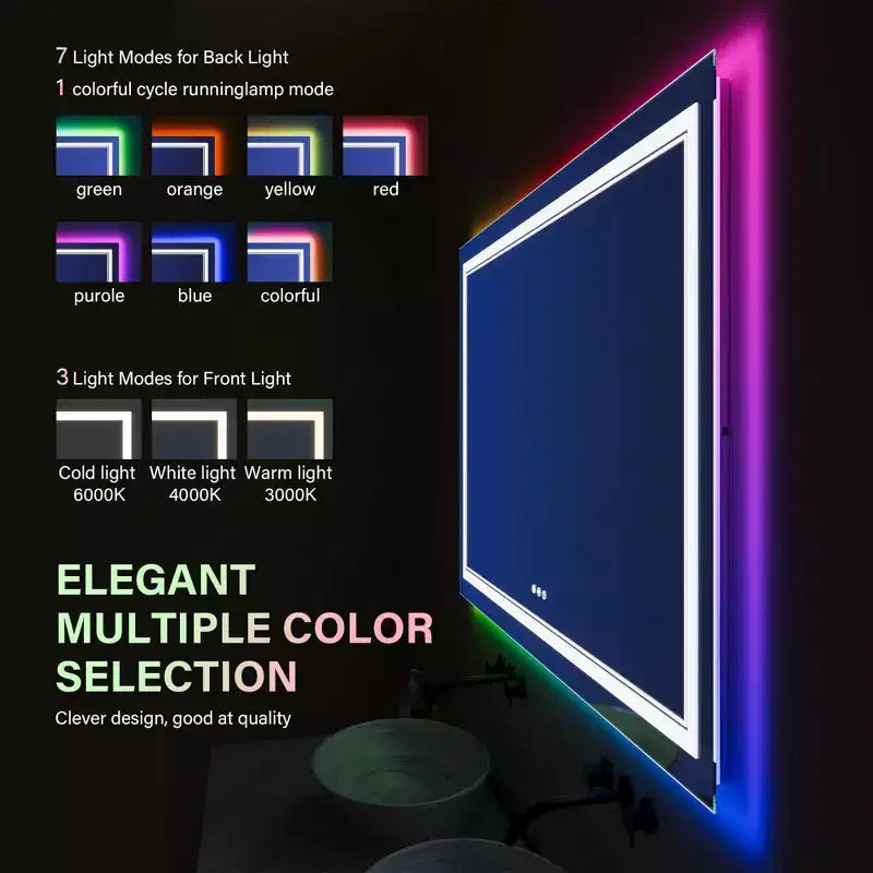 Specchio da bagno, specchio da trucco anti-appannamento con luci che cambiano colore
