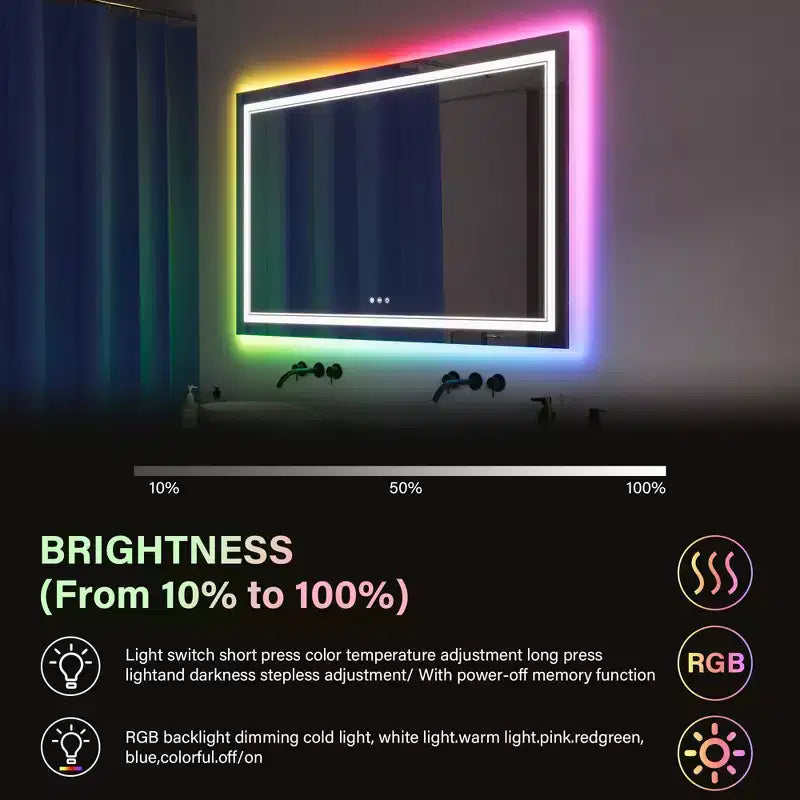 Specchio da bagno, specchio da trucco anti-appannamento con luci che cambiano colore