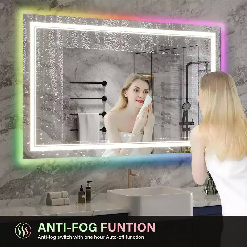 Specchio da bagno, specchio da trucco anti-appannamento con luci che cambiano colore