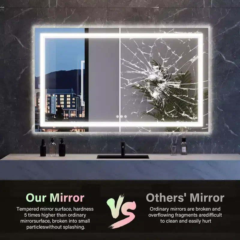 Specchio da bagno, specchio da trucco anti-appannamento con luci che cambiano colore