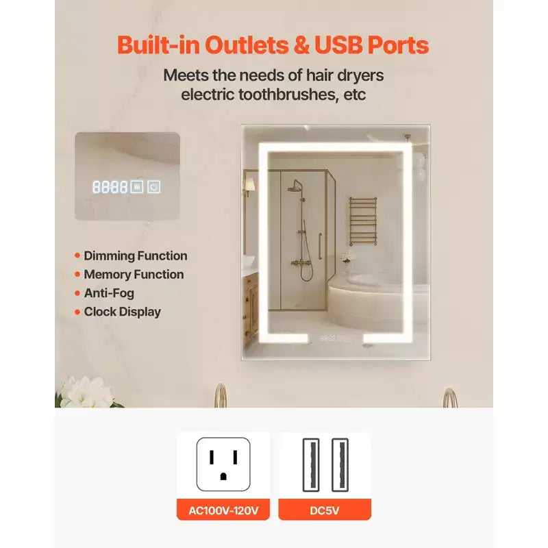 Armadietto dei Medicinali Illuminato VEVOR con Specchio, 61 x 76 cm da Incasso o a Parete, Mobiletto Farmacia Bagno Dimmerabile a 3 Colori, Argento